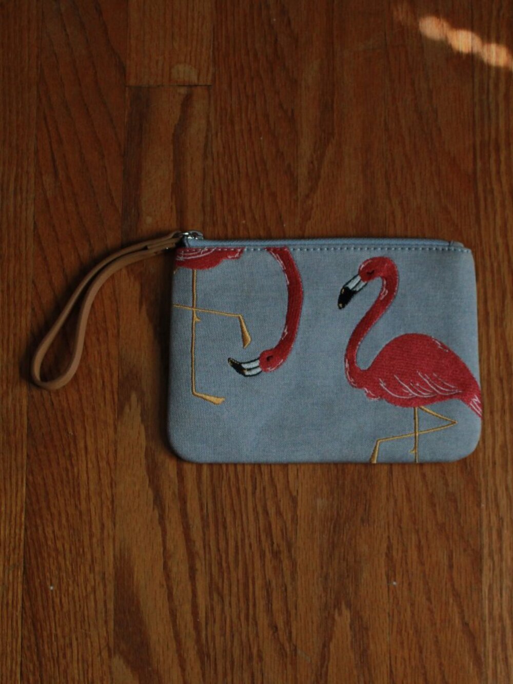 Old Navy Flamingo Embroidered Denim Wristlet